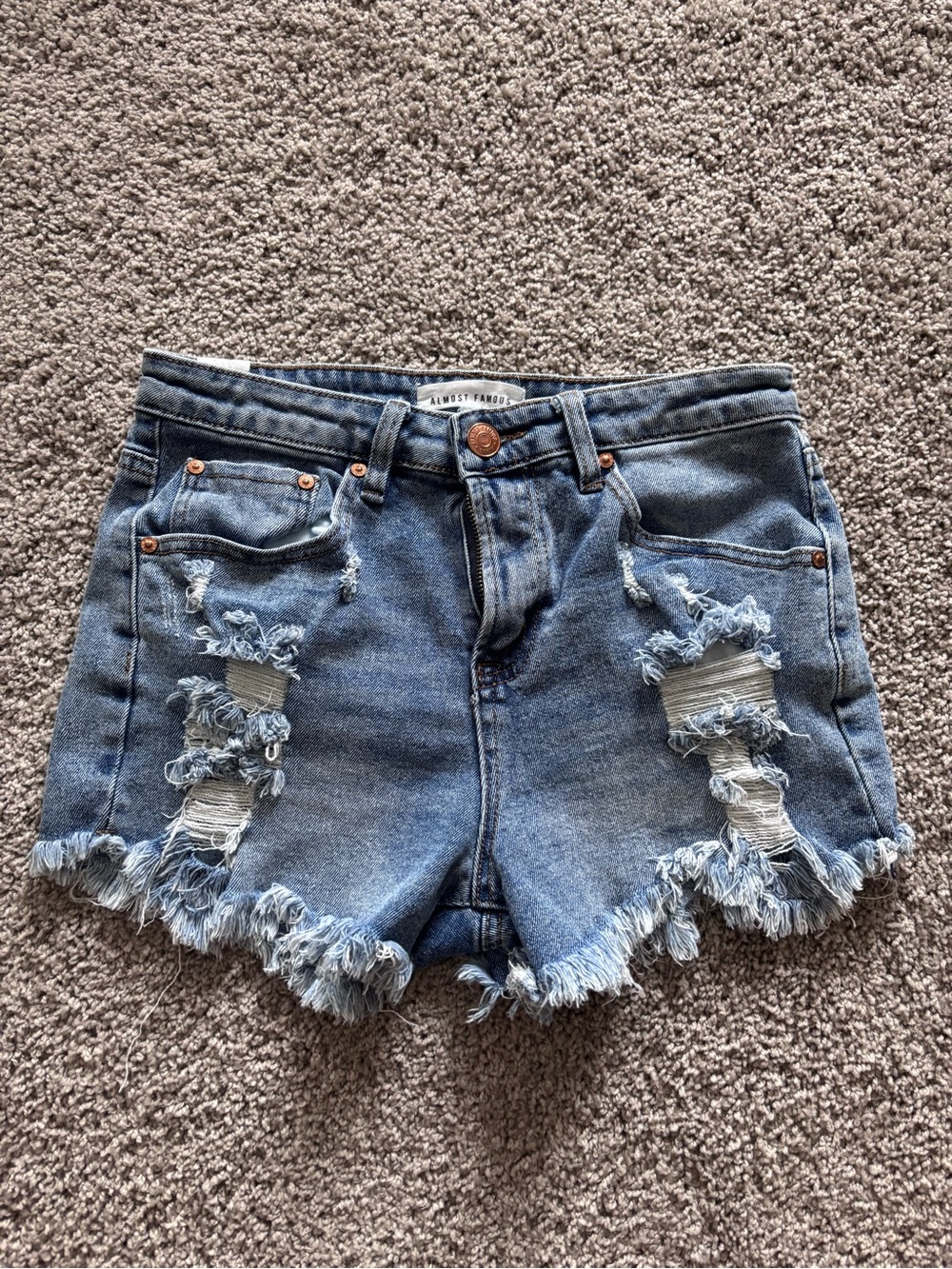 Almost Famous Women's Distressed High-Rise Denim Shorts - Blue